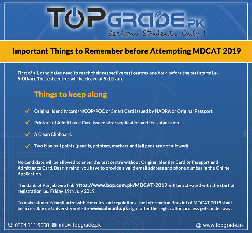 Important Things to Remember before Attempting MDCAT 2019