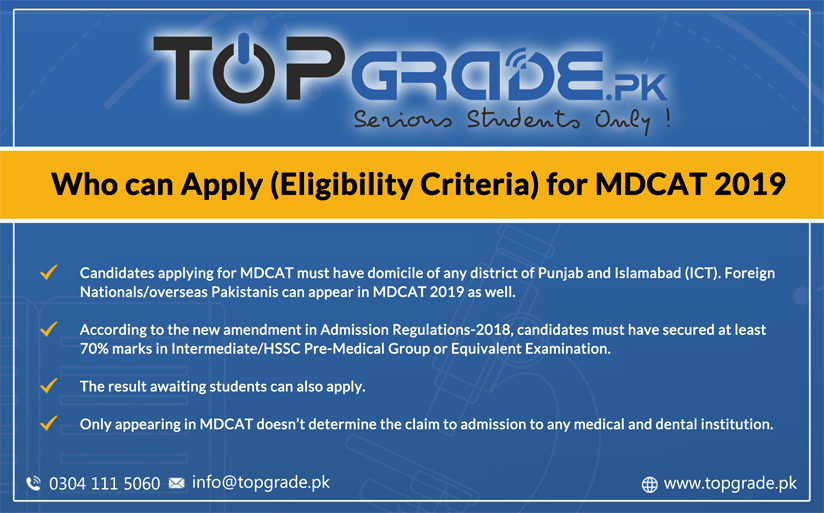 Who can Apply (Eligibility Criteria) for MDCAT 2019